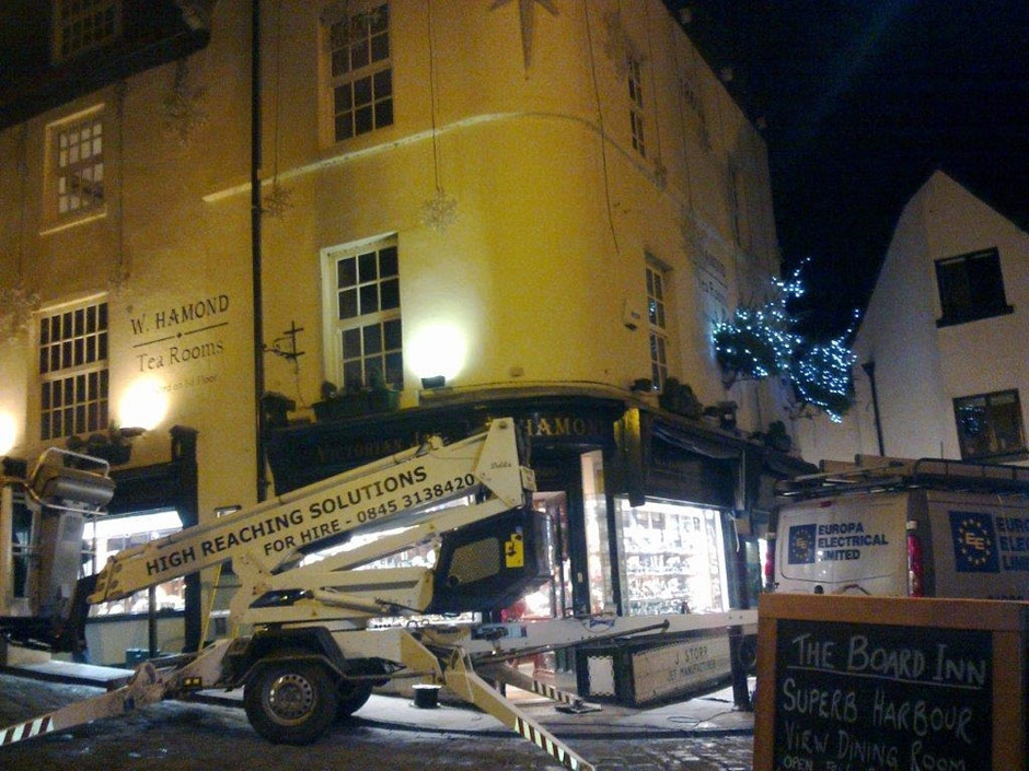 Delila Towable and tracked spiderlifts putting up Xmas Decorations in Whitby near Malton York