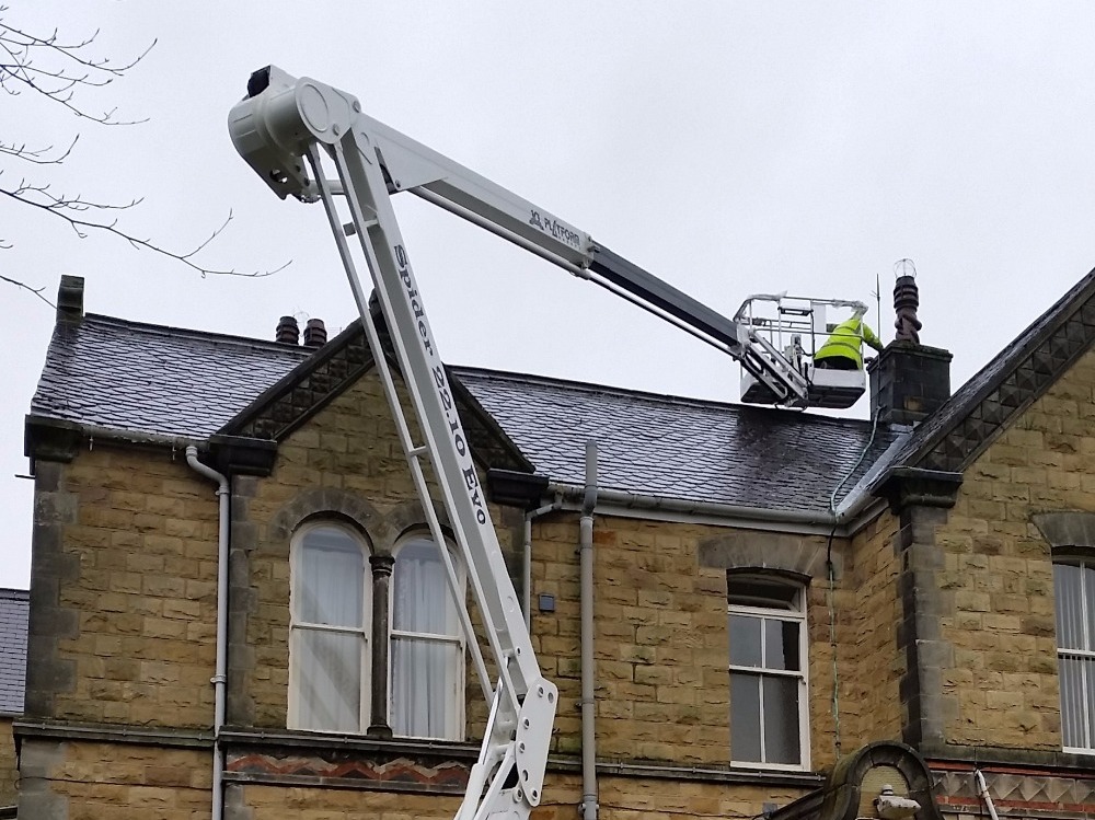 Tracked spiderlift cherrypickers fro roof and building maintenance Malton York North Yorkshire